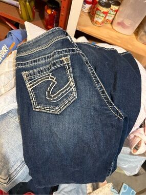 Silver Jeans Dark Blue Bootcut Jeans with Contrast Stitching